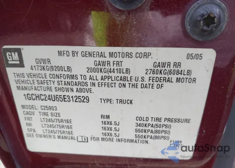 2005 Chevrolet Silverado 2500Hd z USA, uszkodzony, nr VIN 1GCHC24U65E312529